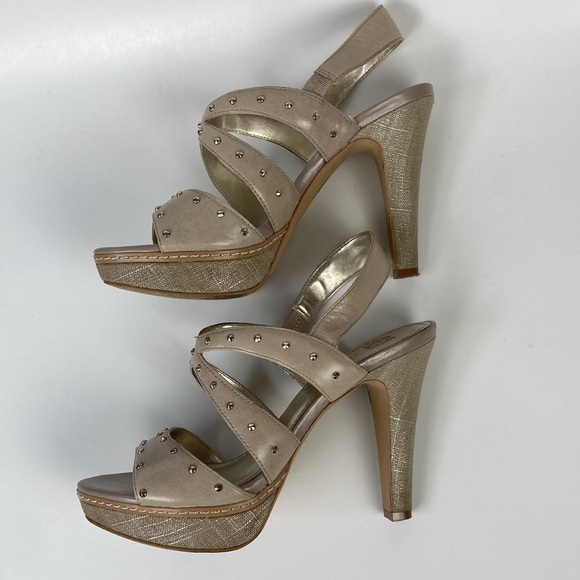Anne Klein Florissa Tan Leather Platform Heeled Sandals - Picture 3 of 12